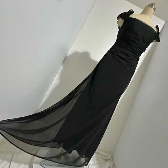 Vtg Tadashi Black Mesh Ruched Maxi Dress S Gothic Vampire Fairygoth Witchy - Picture 12 of 12